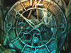 Wonderfully crafted giant clock made of wood and forged metal